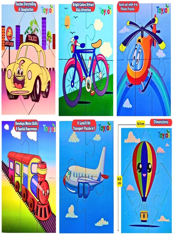 TOYJOS Transport Puzzles - A Set of 6 Four-Piece Shaped Jigsaw Puzzle for Kids Above 3+ Years - Fun & Challenging Brain Booster Games - Educational Puzzles - Image 1